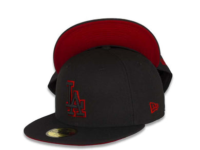 Los Angeles Dodgers New Era MLB 59Fifty 5950 Fitted Cap Hat Black Crown/Visor Black/Red Logo