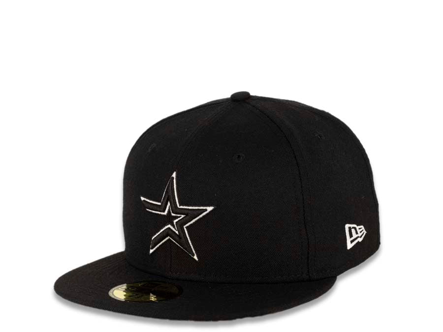 Houston Astros New Era MLB 59FIFTY 5950 Fitted Cap Hat Black Crown/Visor Black/White Logo