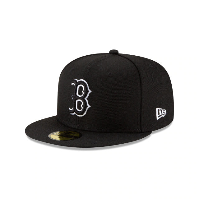 Boston Red Sox New Era MLB 59FIFTY 5950 Fitted Cap Hat Black Crown/Visor Black/White Logo