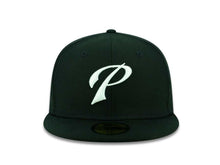 Load image into Gallery viewer, San Diego Padres New Era MLB 59Fifty 5950 Fitted Cap Hat Black Crown/Visor White &quot;P&quot; Script Logo
