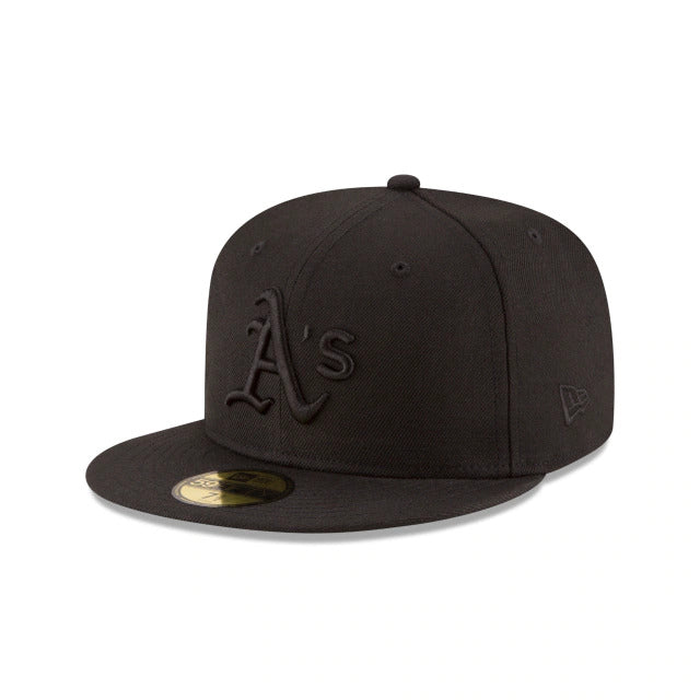 Oakland Athletics New Era MLB 59FIFTY 5950 Fitted Cap Hat Black Crown/Visor Black Logo 