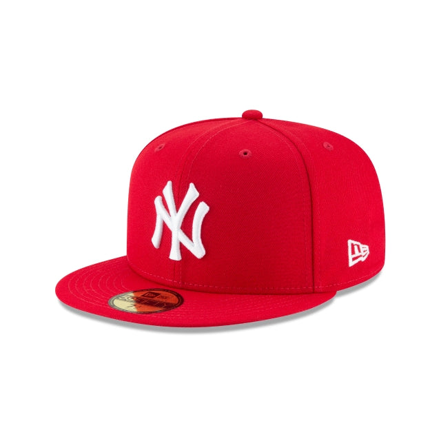 New York Yankees MLB Fitted Cap Hat Red Crown/Visor White Logo 