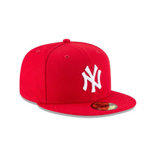 Load image into Gallery viewer, New York Yankees MLB Fitted Cap Hat Red Crown/Visor White Logo 
