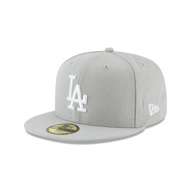 Los Angeles Dodgers New Era MLB 59FIFTY 5950 Fitted Cap Hat Gray Crown/Visor White Logo 