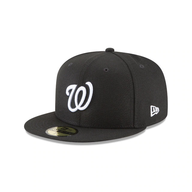 Washington Nationals New Era MLB 59FIFTY 5950 Fitted Cap Hat Black Crown/Visor White Logo 