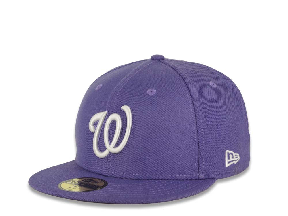 Washington Nationals New Era MLB 59FIFTY 5950 Fitted Cap Hat Purple Crown/Visor White Logo