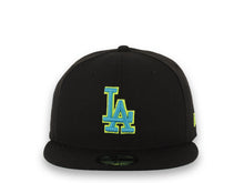 Load image into Gallery viewer, Los Angeles Dodgers New Era MLB 59FIFTY 5950 Fitted Cap Hat Black Crown/Visor Aqua/Neon Yellow Logo Aqua UV
