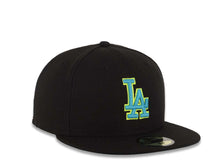 Load image into Gallery viewer, Los Angeles Dodgers New Era MLB 59FIFTY 5950 Fitted Cap Hat Black Crown/Visor Aqua/Neon Yellow Logo Aqua UV
