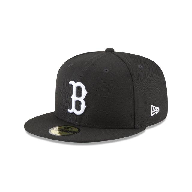 Boston Red Sox New Era MLB 59Fifty 5950 Fitted Cap Hat Black Crown/Visor White Logo