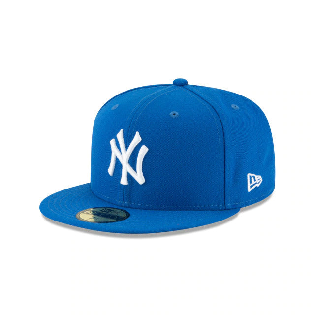 New York Yankees New Era MLB 59FIFTY 5950 Fitted Cap Hat Blue Crown/Visor White Logo 