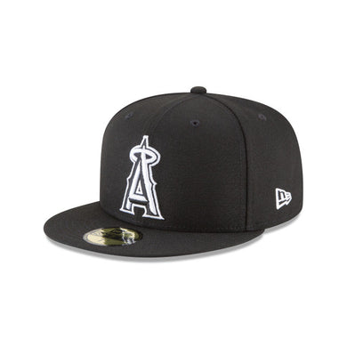 Los Angeles Anaheim Angels New Era MLB 59FIFTY 5950 Fitted Cap Hat Black Crown/Visor Black/White Logo