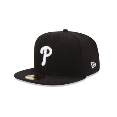 Philadelphia Phillies New Era MLB 59FIFTY 5950 Fitted Cap Hat Black Crown/Visor White Logo 