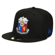 Load image into Gallery viewer, Philippines New Era 59FIFTY 5950 Fitted Cap Hat Black Crown/Visor Philippines Crest Flag Logo 3 Stars Back Logo
