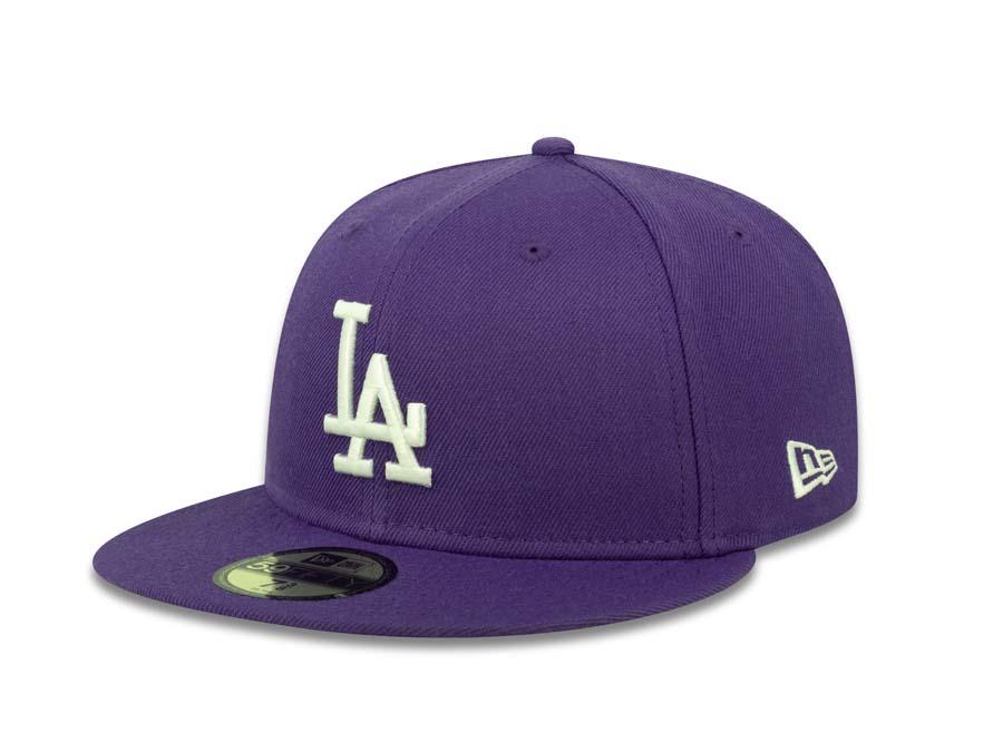 Los Angeles Dodgers New Era MLB 59FIFTY 5950 Fitted Cap Hat Purple Crown/Visor White Logo 