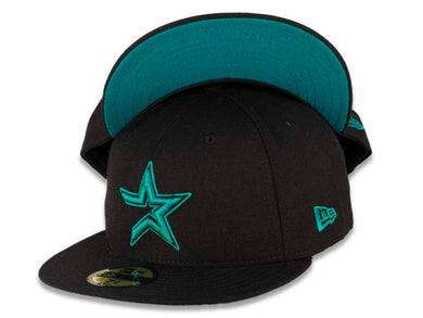 Houston Astros New Era MLB 59FIFTY 5950 Fitted Cap Hat Black Crown/Visor Aqua Logo 