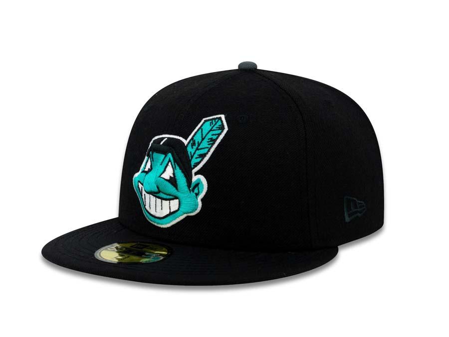 Cleveland Indians New Era MLB 59FIFTY 5950 Fitted Cap Hat Black Crown/Visor Blue/White Logo 