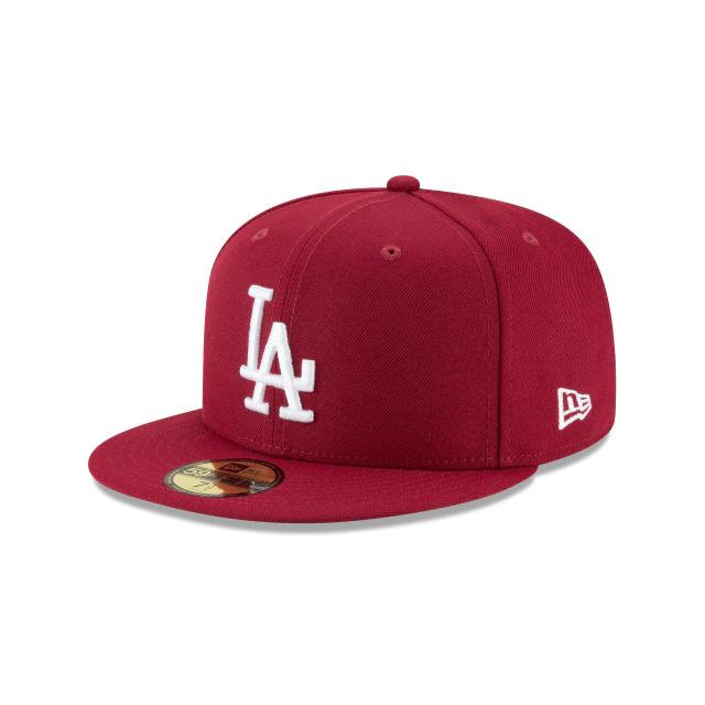 Los Angeles Dodgers New Era MLB 59Fifty 5950 Fitted Cap Hat Cardinal Crown/Visor White Logo