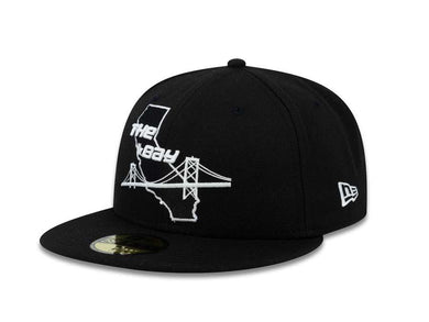 THe Bay New Era 59FIFTY 5950 Fitted Cap Hat Black Crown/Visor Black/White Logo 