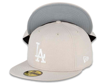 Los Angeles Dodgers New Era MLB 59FIFTY 5950 Fitted Cap Hat Beige Crown/Visor White Logo (Pastel)