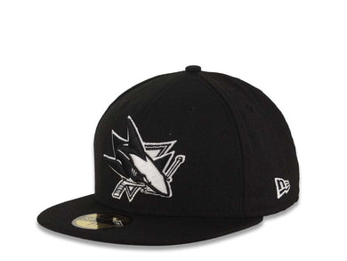 San Jose Sharks New Era NHL 59FIFTY 5950 Fitted Cap Hat Black Crown/Visor Black/White Logo