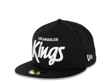 Load image into Gallery viewer, Los Angeles Kings New Era NHL 59FIFTY 5950 Fitted Cap Hat Black Crown/Visor White “Text” Logo 
