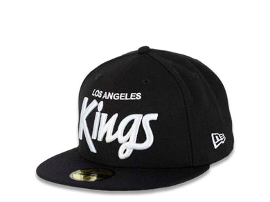 Los Angeles Kings New Era NHL 59FIFTY 5950 Fitted Cap Hat Black Crown/Visor White “Text” Logo 