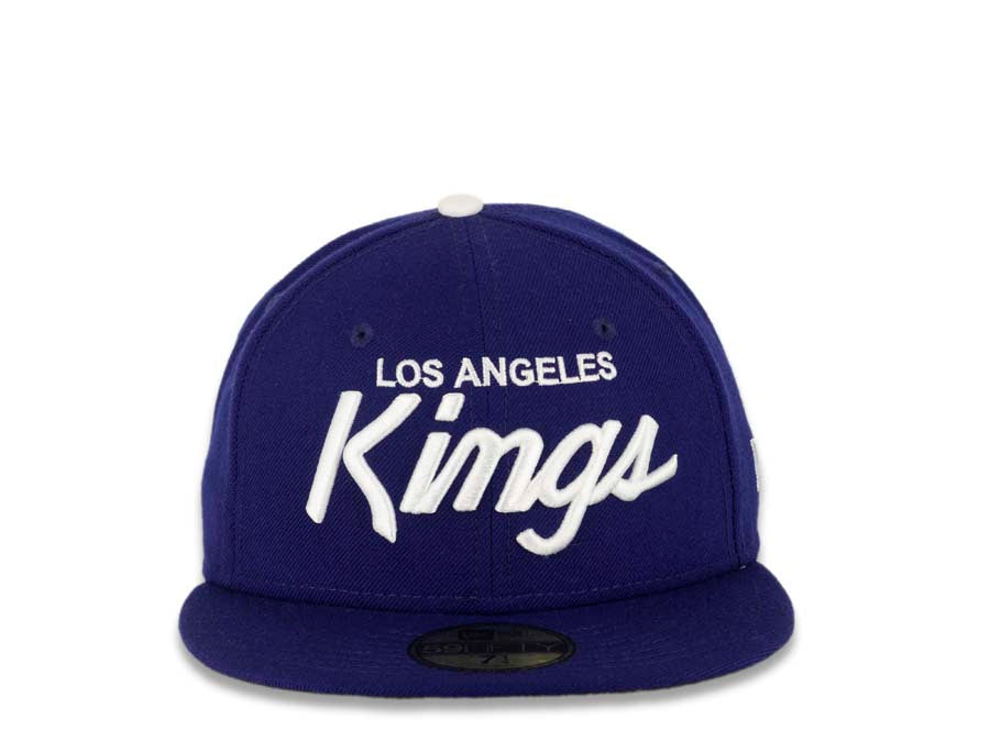 Los Angeles Kings New Era NHL 59FIFTY 5950 Fitted Cap Hat Royal Blue Crown/Visor White “Text” Logo 6 7/8