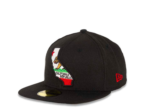 California State New Era 59FIFTY 5950 Fitted Cap Hat Black Crown/Visor California Republic Flag Inside California State Map Logo