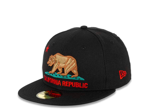 California Republic New Era 59FIFTY 5950 Fitted Cap Hat Black Crown/Visor Cali Bear Logo