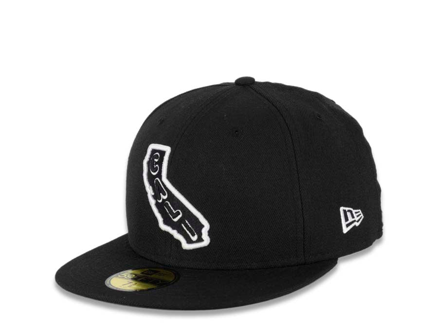 CALI CALIfornia New Era 59FIFTY 5950 Fitted Cap Hat Black Crown/Visor Black/White Map Logo