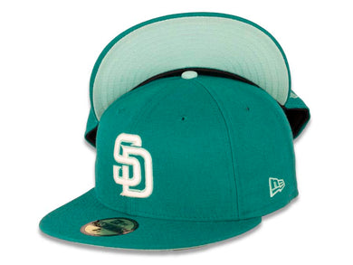 San Diego Padres New Era MLB 59FIFTY 5950 Fitted Cap Hat Aqua Crown/Visor White/Light Teal Logo Light Teal UV
