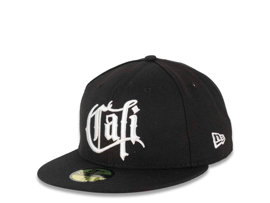 CALI CALIfornia New Era 59FIFTY 5950 Fitted Cap Hat Black Crown/Visor White Script Logo