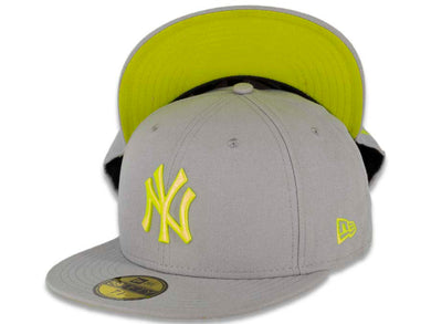 New York Yankees New Era MLB 59FIFTY 5950 Fitted Cap Hat Gray Crown/Visor Light Cyber Green Logo 