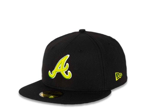 Atlanta Braves New Era MLB 59FIFTY 5950 Cap Hat Black Crown/Visor Cyber Green/White Logo