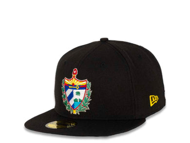 Cuba New Era 59FIFTY 5950 Fitted Cap Hat Black Crown/Visor Blue/White/Yellow Cuba Flag Crest Logo