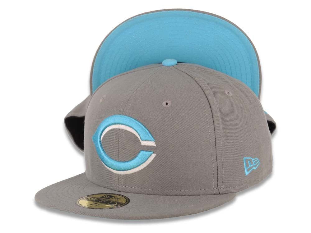 Cincinnati Reds New Era MLB 59FIFTY 5950 Fitted Cap Hat Gray Crown/Visor Light Blue/White Logo