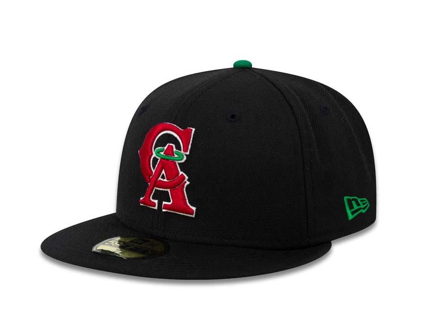 California Angels New Era MLB 59FIFTY 5950 Fitted Cap Hat Black Crown/Visor Red/White/Green Retro Logo 