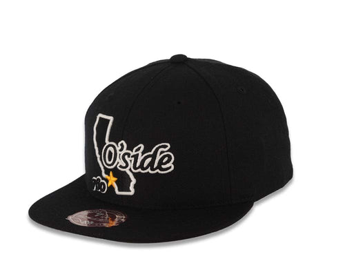Oceanside 760 Mitchell & Ness Fitted Cap Hat Black Crown/Visor White O'Side State Map Logo