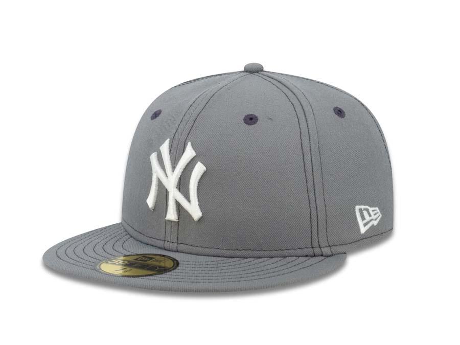 New York Yankees New Era MLB 59FIFTY 5950 Fitted Cap Hat Gray Crown/Visor White Logo 