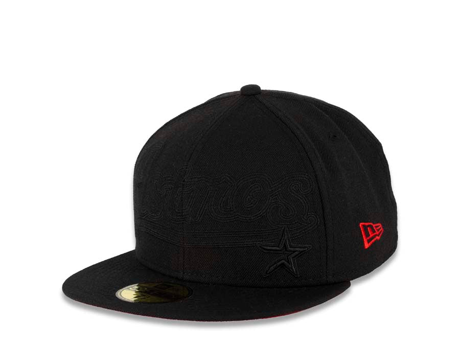 Houston Astros New Era MLB 59FIFTY 5950 Fitted Cap Hat Black Crown/Visor Black Flawless Logo With Text (Team Tone)
