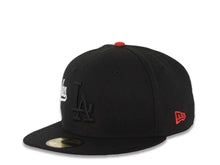 Load image into Gallery viewer, Los Angeles Dodgers New Era MLB Fitted Cap Hat Black Crown/Visor Black Logo With White Sideword Text Red UV
