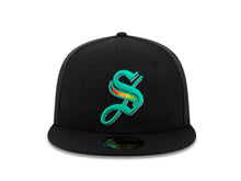 Load image into Gallery viewer, Saraperos de Saltillo New Era LMB 59FIFTY 5950 Fitted Cap Hat Black Crown/Visor Team Color Logo
