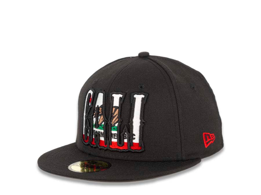 CALI CALIfornia New Era 59FIFTY 5950 Fitted Cap Hat Black Crown/Visor California Flag Inside CALI Block Logo