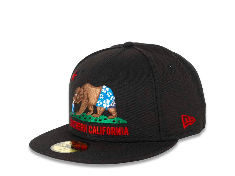 Southern Califonia New Era 59FIFTY 5950 Fitted Cap Hat Black Crown/Visor Drinking Bear in Shorts Logo