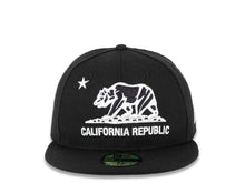 Load image into Gallery viewer, California Replubic New Era 59FIFTY 5950 Fitted Cap Hat Black Crown/Visor Black/White Bear Logo
