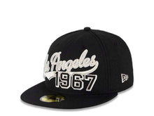 Load image into Gallery viewer, Los Angeles Kings New Era NHL 59FIFTY 5950 Fitted Cap Hat Black Crown/Visor Black/White Logo With Text 1967 Beginning
