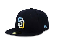 Load image into Gallery viewer, San Diego Padres New Era MLB 59FIFTY 5950 Fitted Cap Hat Navy Crown/Visor Blue/White/Yellow Diagonal Logo 
