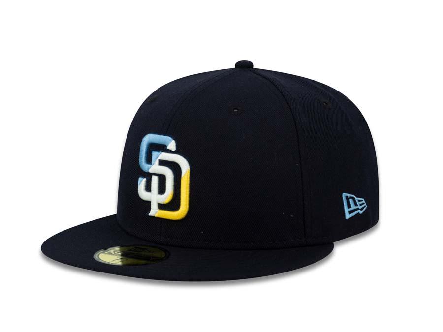 San Diego Padres New Era MLB 59FIFTY 5950 Fitted Cap Hat Navy Crown/Visor Blue/White/Yellow Diagonal Logo 