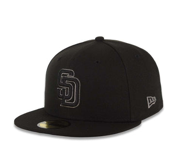 San Diego Padres New Era MLB 59FIFTY 5950 Fitted Cap Hat Black Crown/Visor Black/Dark Gray Logo