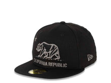 Load image into Gallery viewer, California Replubic New Era 59FIFTY 5950 Fitted Cap Hat Black Crown/Visor Black/Dark Gray Bear Logo
